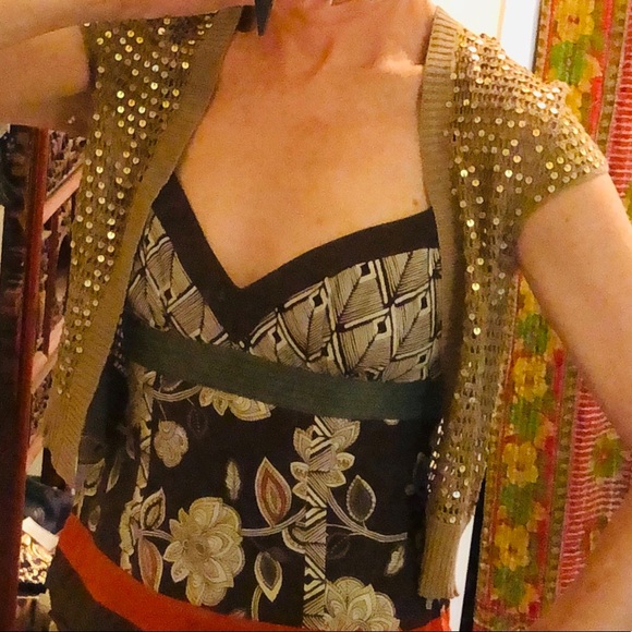 BCBG Max Azria khaki knit shrug with gold sequins. - Picture 3 of 3